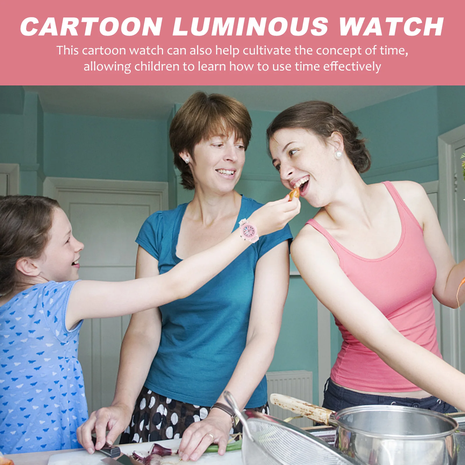 قطعة واحدة من ساعة LED الليلية المتوهجة لتصميم الرسوم المتحركة على شكل أرنب مضيئة مقاومة للماء هدية تعلم الوقت لعيد ميلاد الطلاب #3