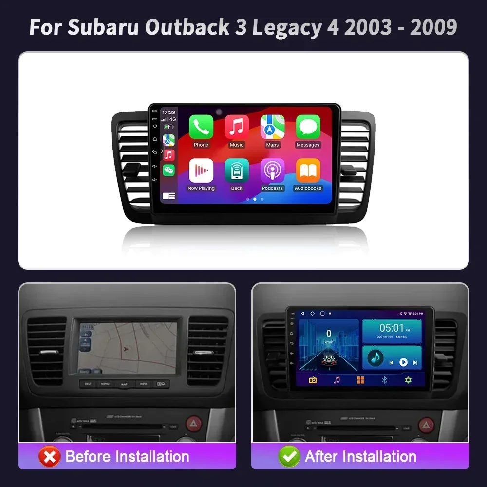 For Subaru Outback 3 Legacy 4 2003-2009 Car Radio Wireless Android 14 Multimedia Navigation 4G GPS Carplay BT Screen Head Unit