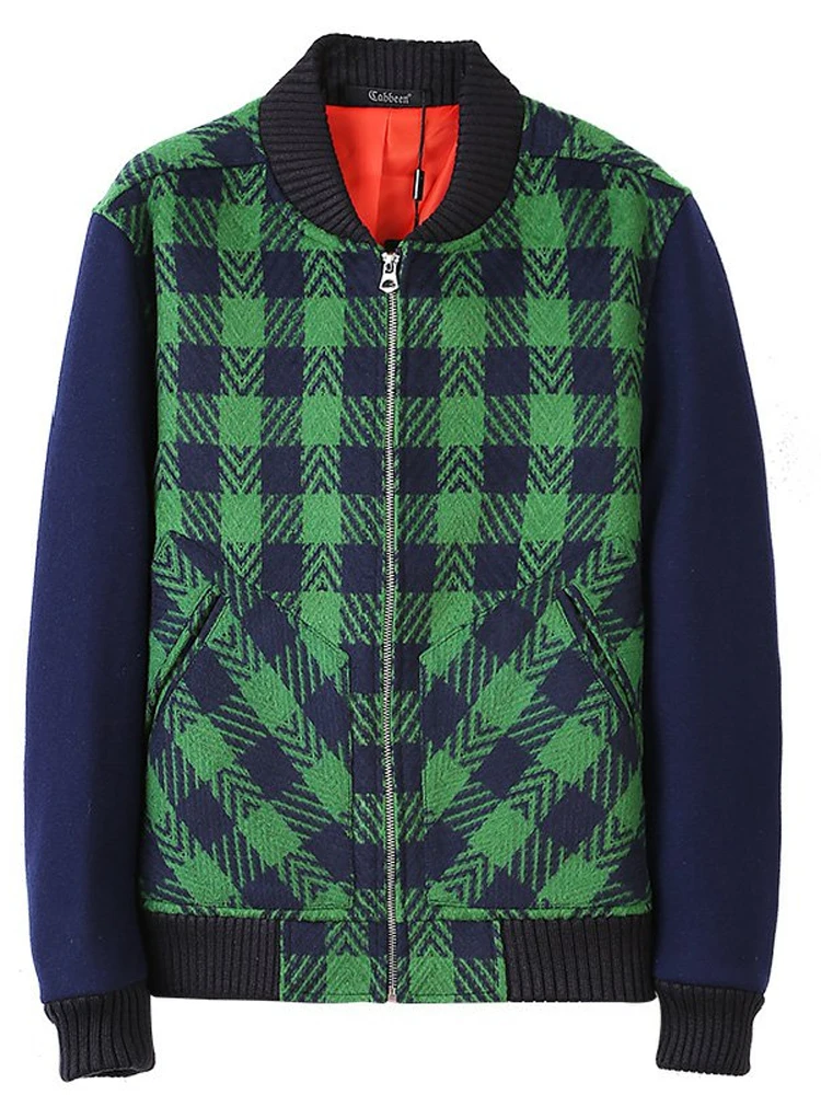 

Повседневная клетчатая бейсбольная воротник, двухцветная мужская шерстяная куртка, осенне-весенняя облегающая длинная верхняя одежда Sve Faion