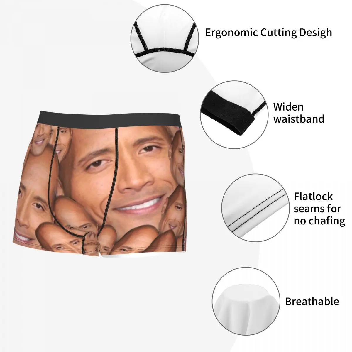 The Rock Face Dwayne Underwear Male Printed Customized American Actor Johnson Boxer Briefs Shorts Panties Soft Underpants