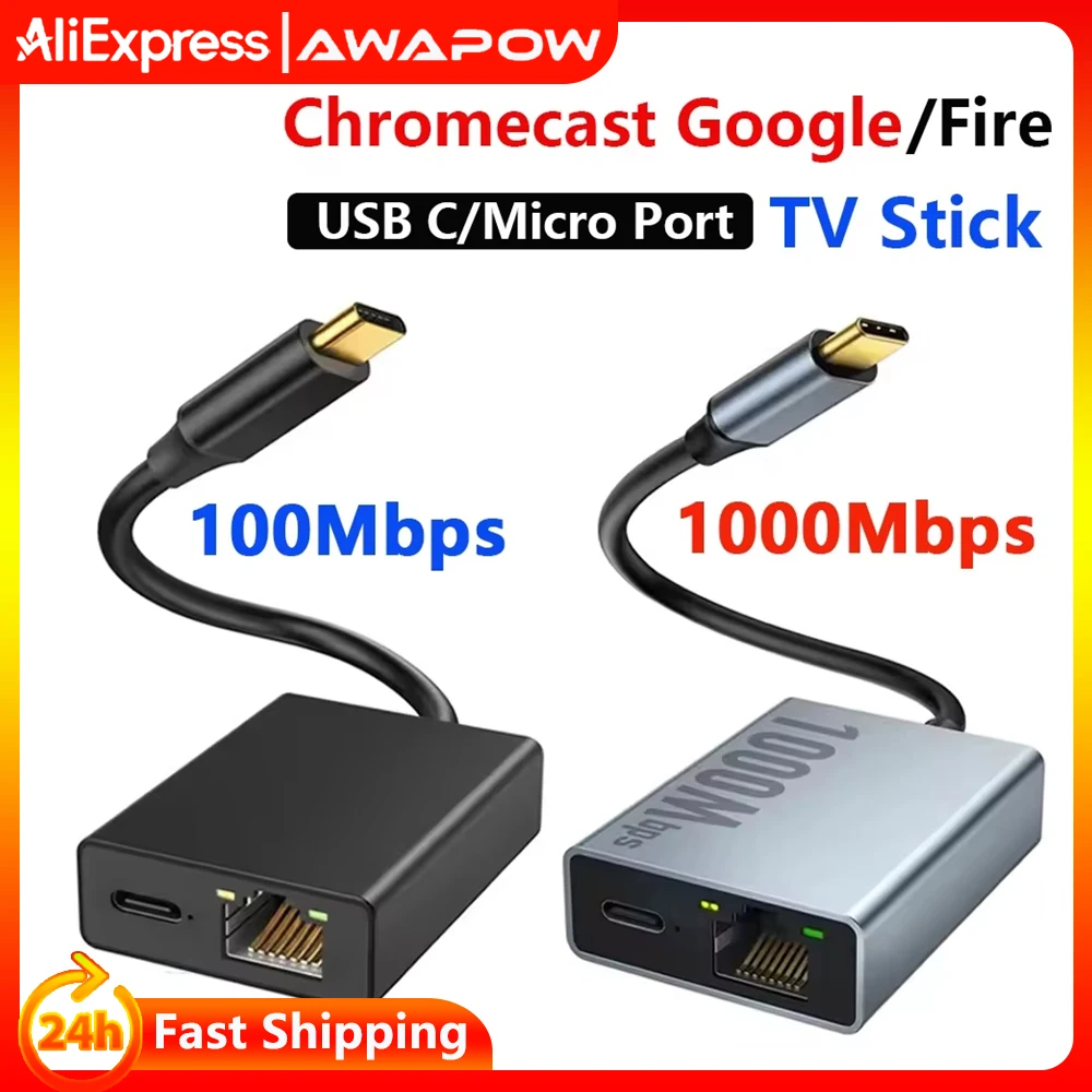 Adapter Ethernet Electop do Chromecast 4K Google TV, karta sieciowa USB-C Type-C do 1000Mbps dla smartfonów…