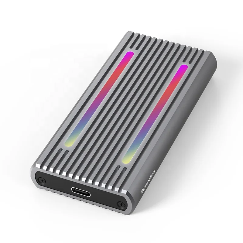 Blueendless RGB colorful light m.2 nvme ssd external portable enclosure case Dual Protocol NVME SATA 2 in 1  nvme tool free case