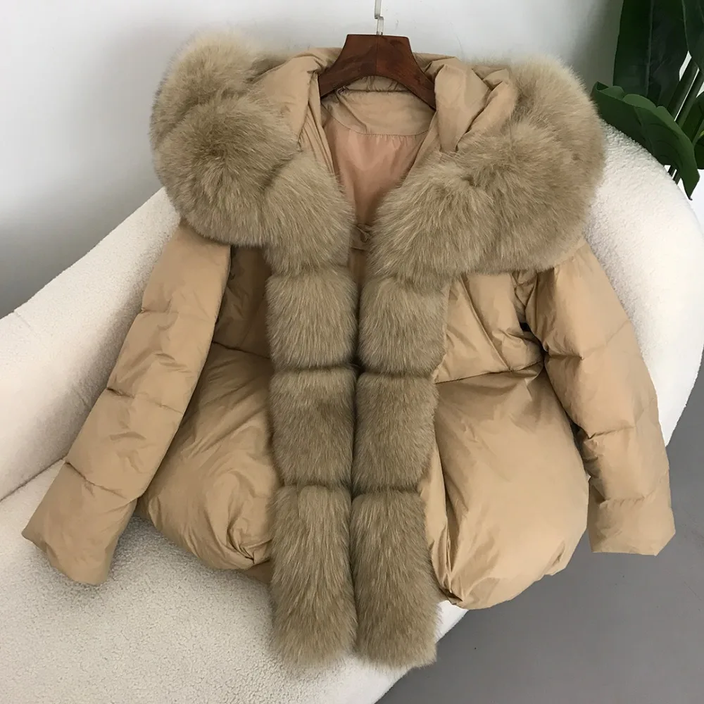 2024 New Winter Jacket Women Real Fur Coat White Duck Down Jacket Women Oversize Fox Fur Collar Big Fur Thick Warm Outerwear