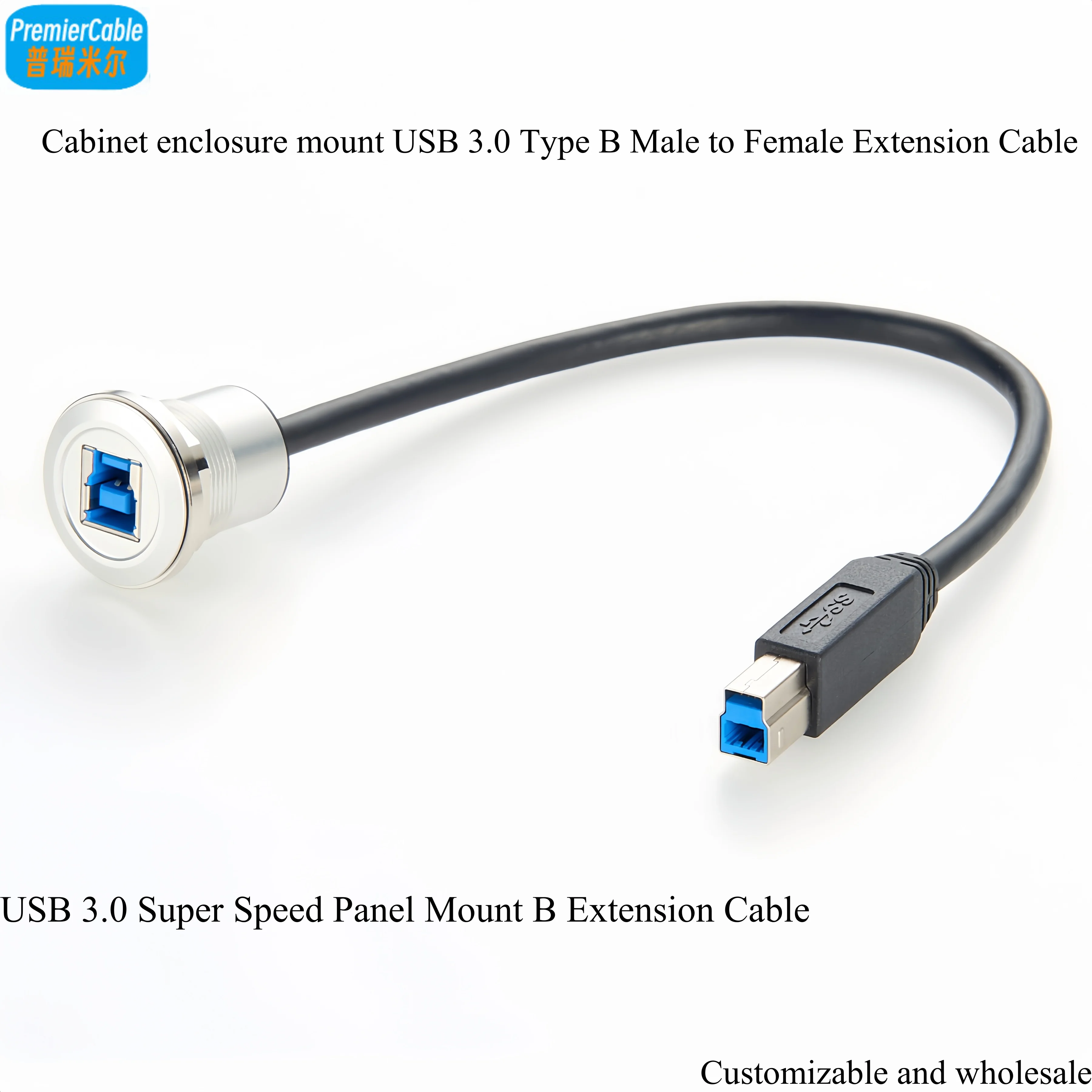 USB 3.0 B Extension Cable Type B Cabinet Enclosure Panel Mount Cable USB B Male to Female Adapter Cable Printer Coupler Cable