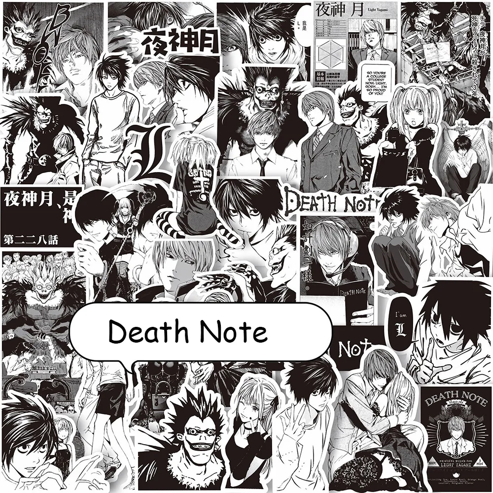 Anime Death Note Adesivos, Decalques preto e branco, DIY Decoração Scrapbook, Bagagem, Laptop, Bicicleta, Mala, Carro, Brinquedos Graffiti, 10 Pcs,