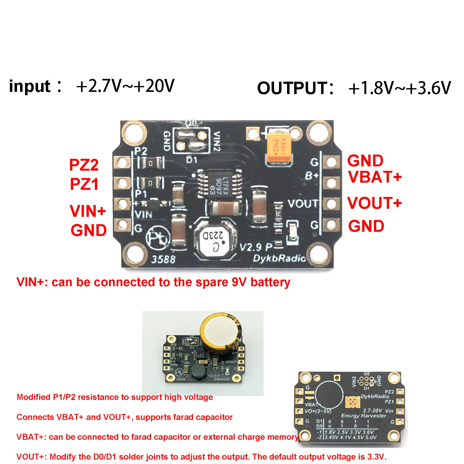 LTC3588 ENERGIE HARVESTOR Modul Piezoelektrische Energie Ernten Netzteil Für Solarenergie