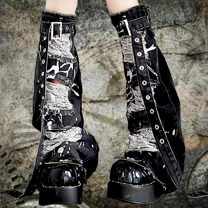 

Лето 2022, ковбойский чехол для ног с отверстиями в стиле каваи, женский ретро-суккулент, y2k, пряная девушка, рваный джинсовый чехол для ног, средние ворсовые носки