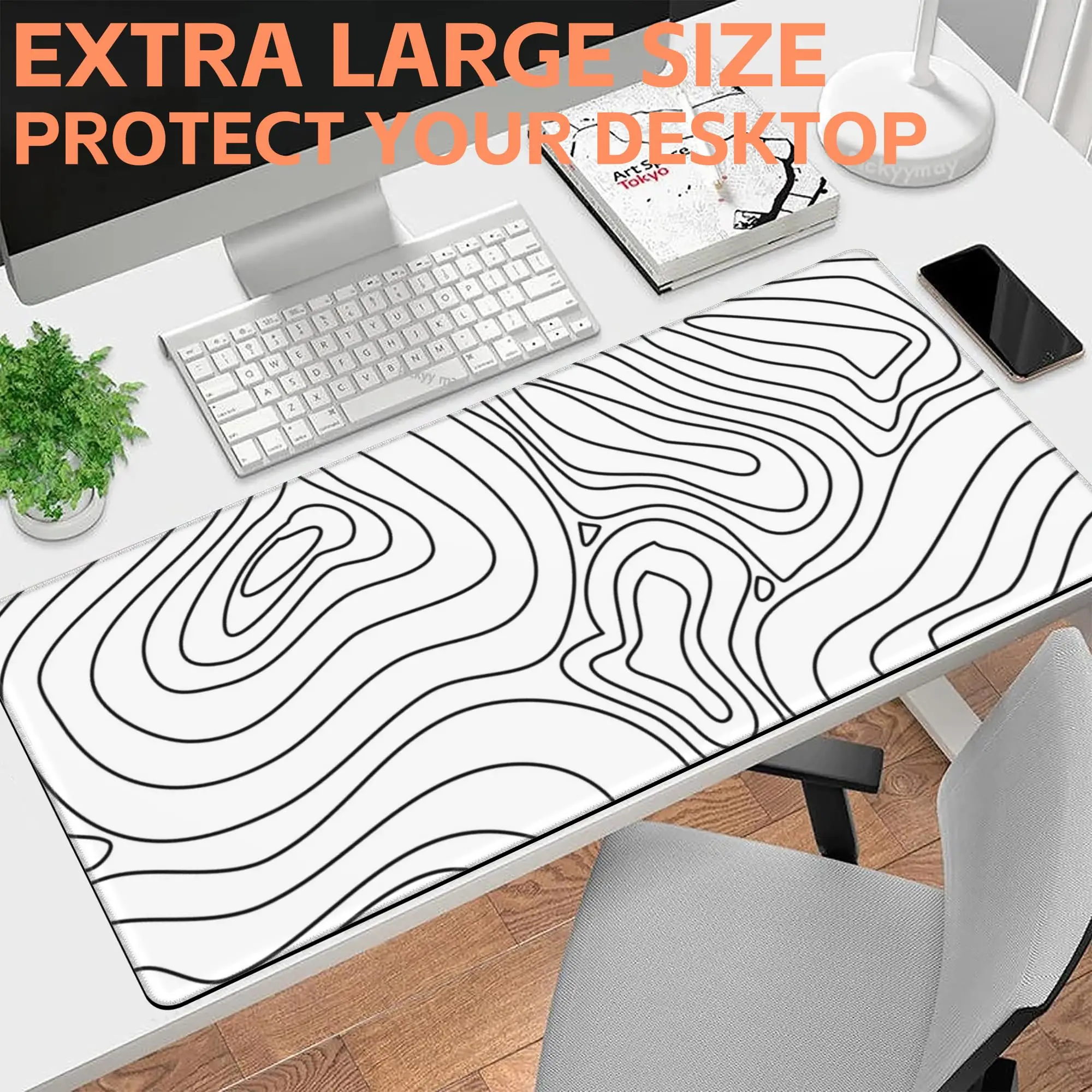 Large Mouse Pad Topographic Contour Map Non-Slip Game Desk Mat with Stitched Edge Laptop Keyboard Desk Pad for Work Home Gaming