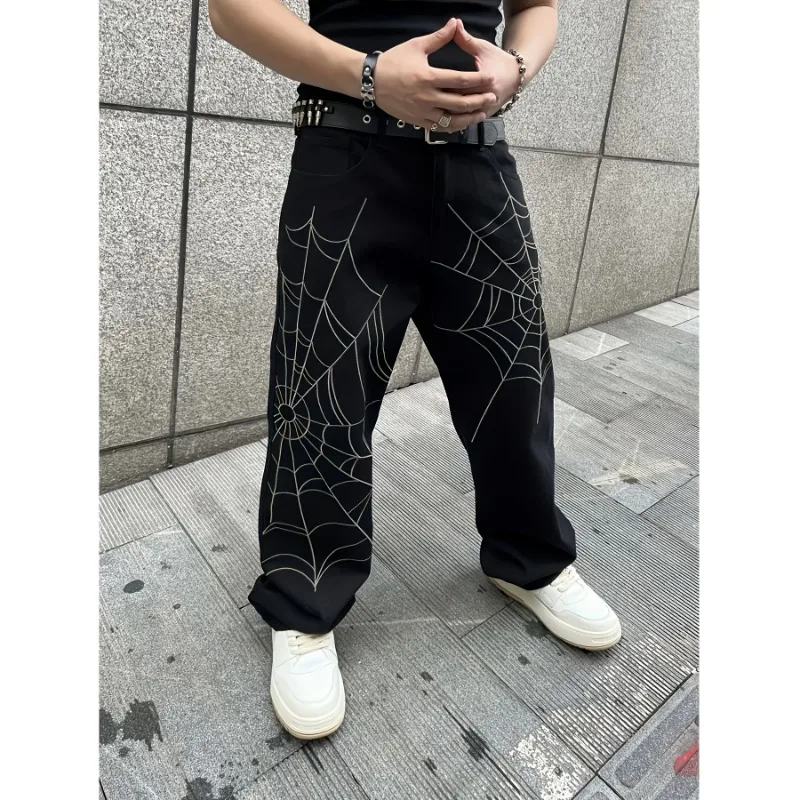 Wijde pijpen jeans werkbroek klassieke man broek heren denim tranen strass heren streetwear baggy kleding kleding heren dun