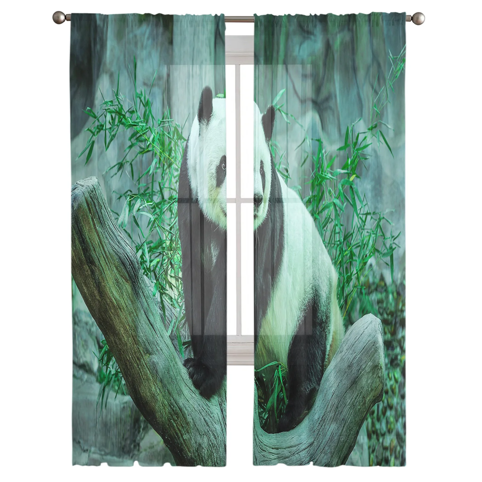 National Treasure Panda Voile Tulle Curtains for Living Room Cafe Home Decor Window Sheer Drapes Bedroom Balcony Chiffon Curtain