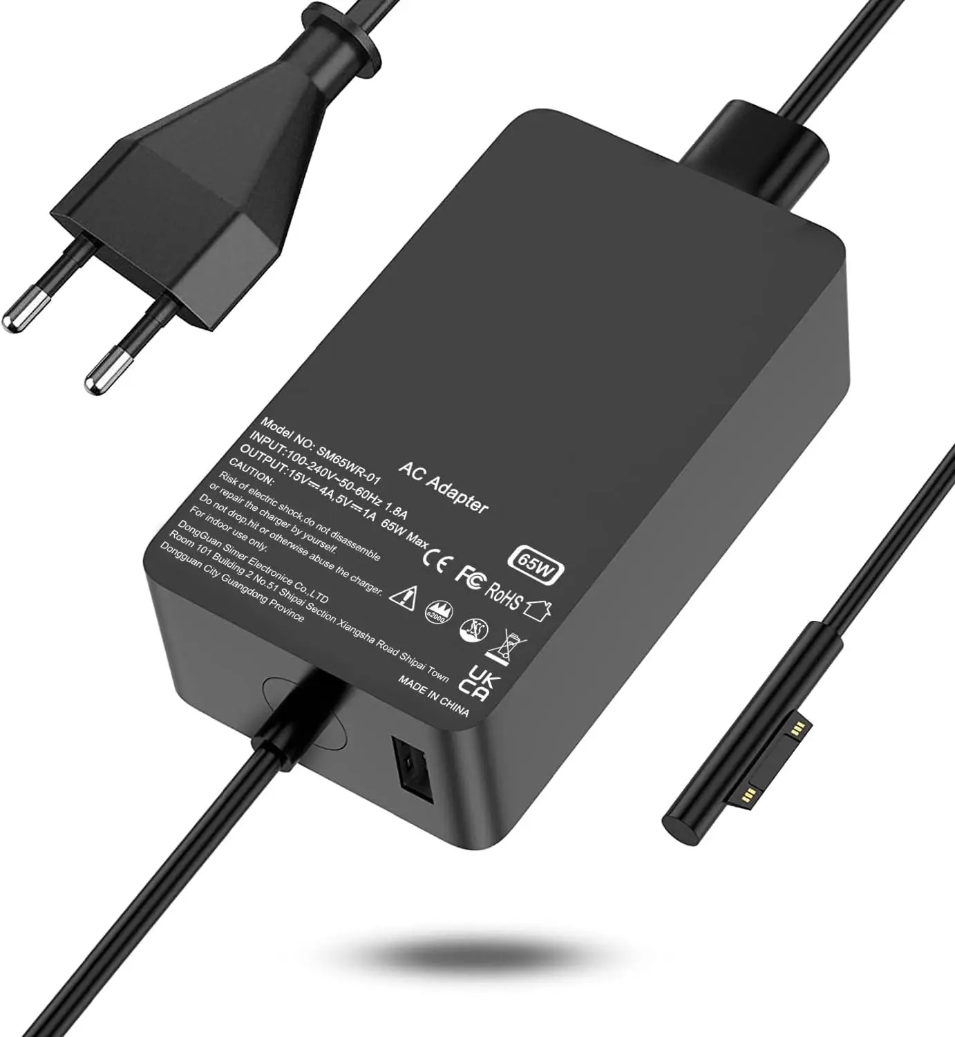 15V 4A Power Adapter Compatible with Surface Go/Laptop 1 2 3/Surface Book Tablet Adapter Cord, 2 in 1 with 5V 1A USB Charging