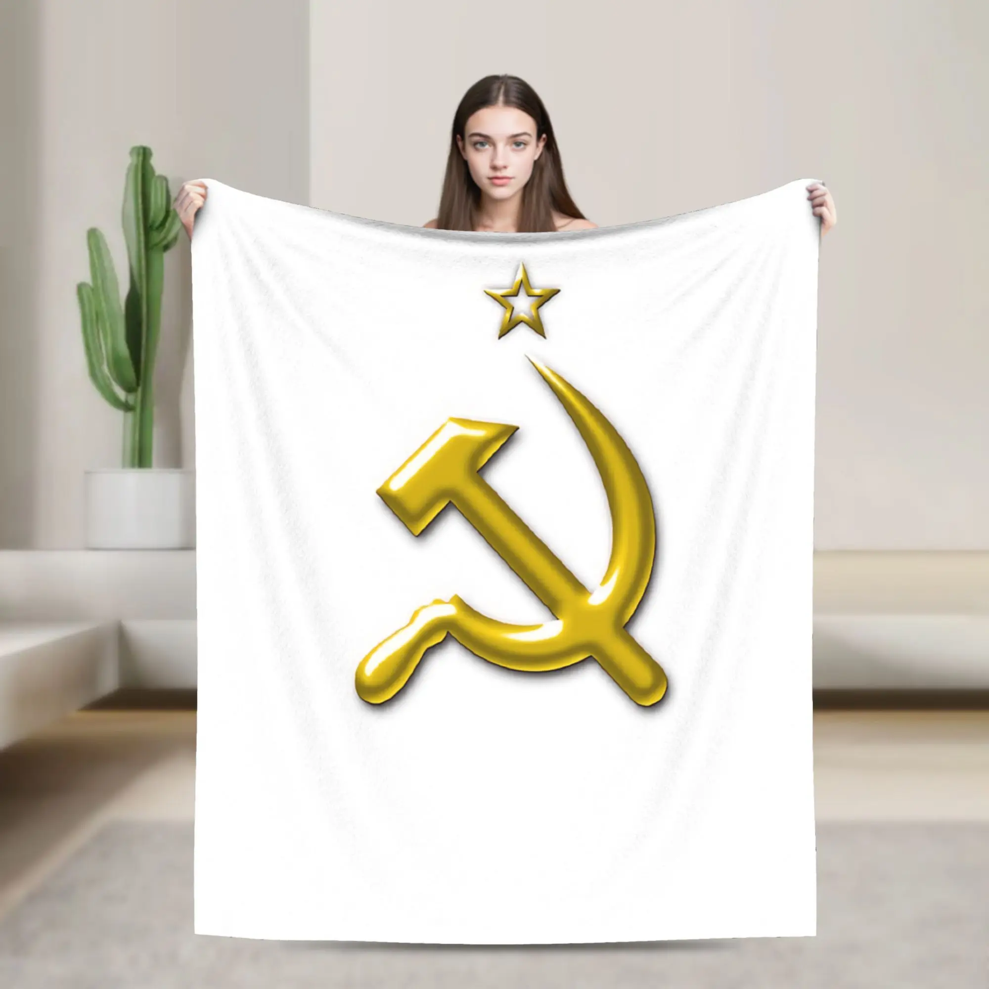 CCCP Soviet Hammer And Sickle Star Blanket  Warm Soft Print Plush Throw Blanket For Students Outdoor Flannel Bedspread Bed Cover