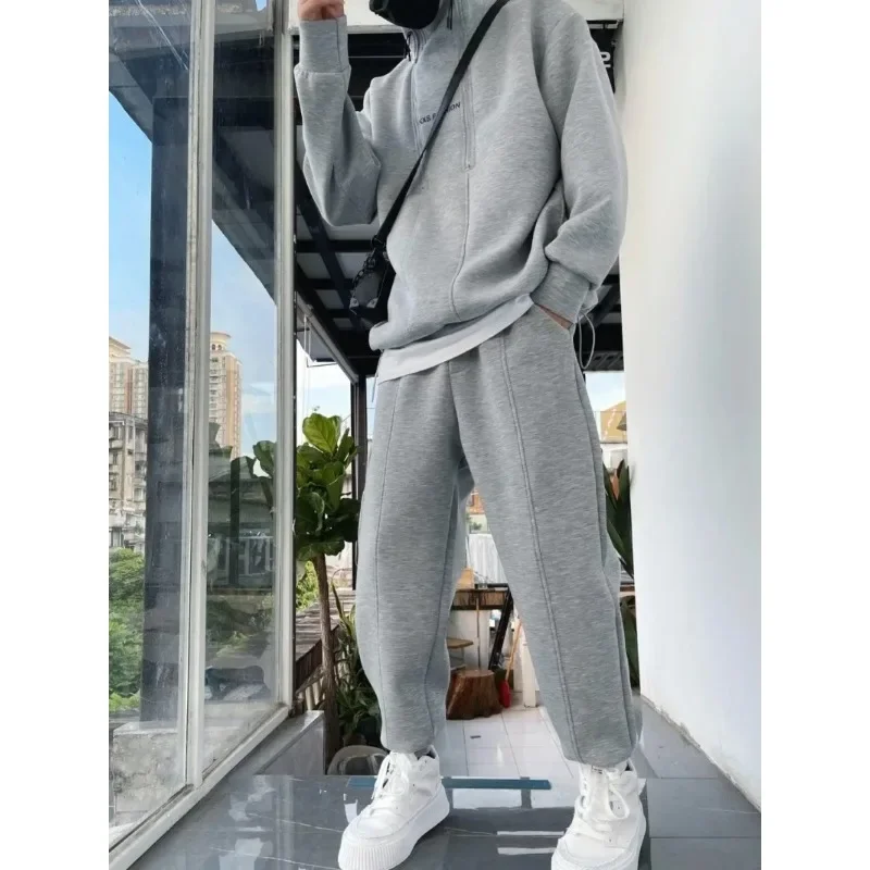 Chándal de dos piezas para hombre, conjunto de pantalones de Hip Hop, ropa deportiva, chándal de Color sólido, traje de Jogging, Otoño e Invierno