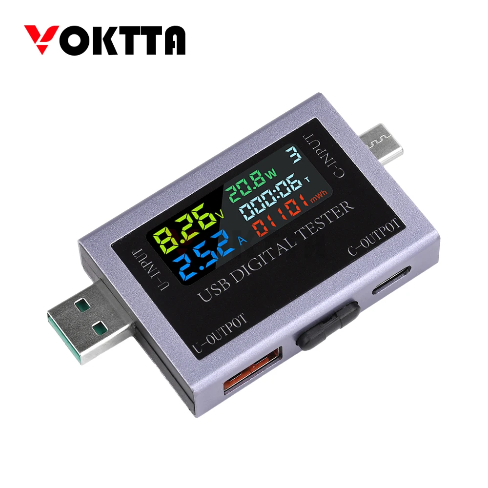 1PC USB+Type-C Digital Display Voltage Current Power Meter Capacity Tester Multi-function Tester DC 4.5~50V 0-8A