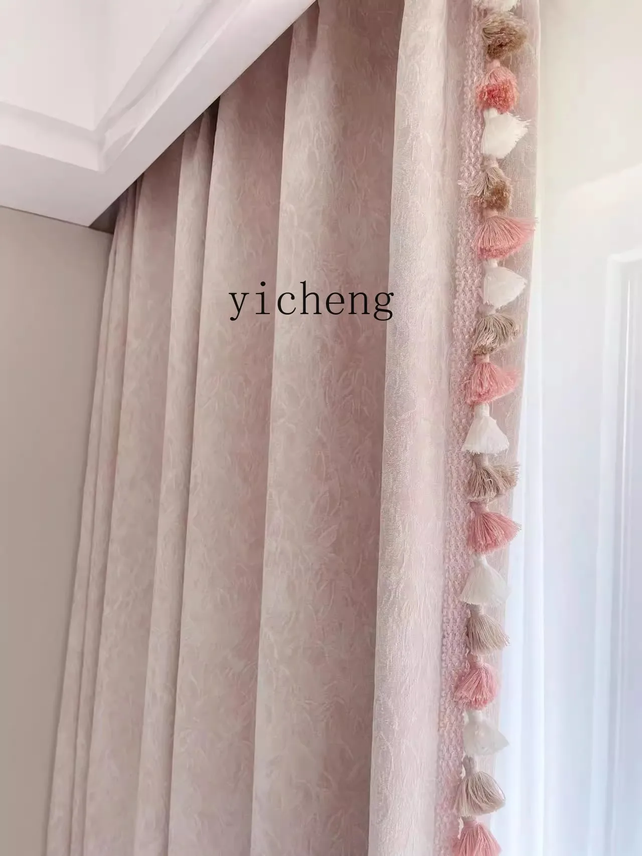 

QZT Curtain Texture Embossed Bedroom Living Room High-End Elegant Fresh Blackout Fabric