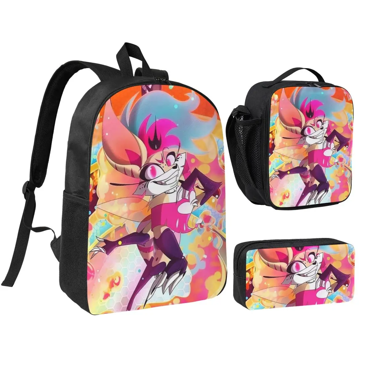 Helluva Boss Beelzebub Backpack Student Boys Girls BookBag School Bag Computer Shoulder Bags 3ps Insulated Lunch Bag Pencil Case