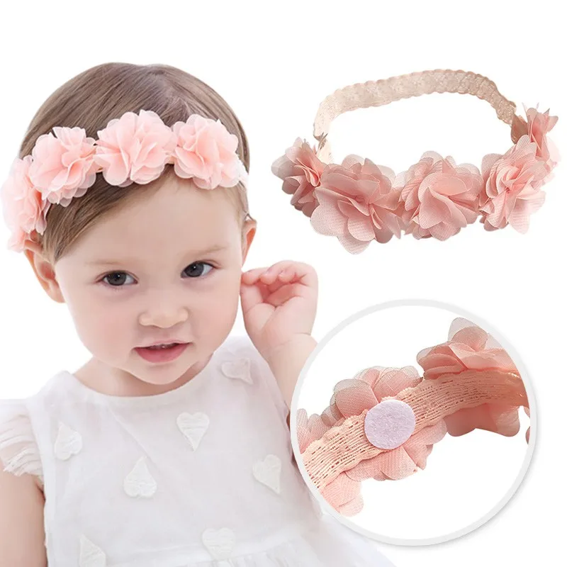 

Baby Girl Headband Elastic Newborn Baby Headband For Girls Pink Flower Kids Headwear Party Wedding Kids Accessories 0-2Y