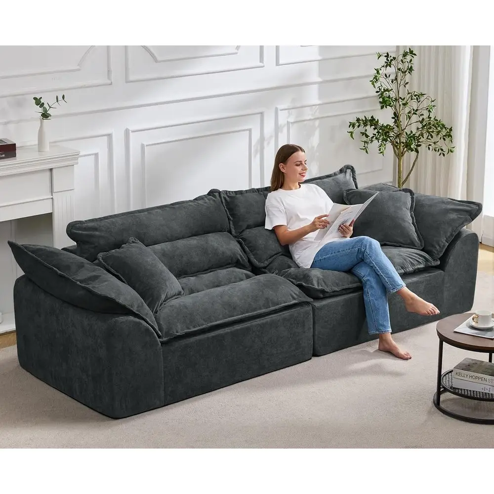 

3-местный серый секционный диван со съемными подушками для гостиной