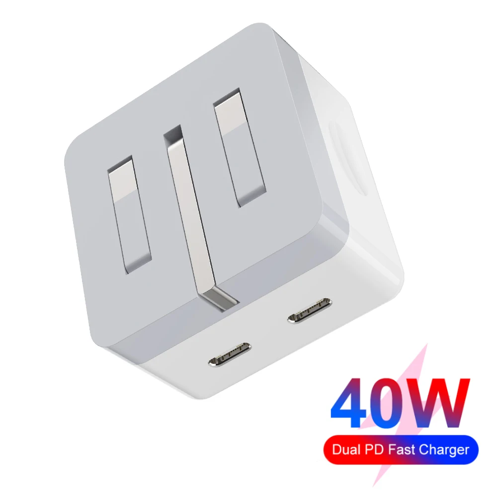 40W Dual USB C Port Fast Charger Foldable Type C Wall Charger Block For iPhone 15 14 Pro Max 12 13 iPad Power Adapter UK Plug