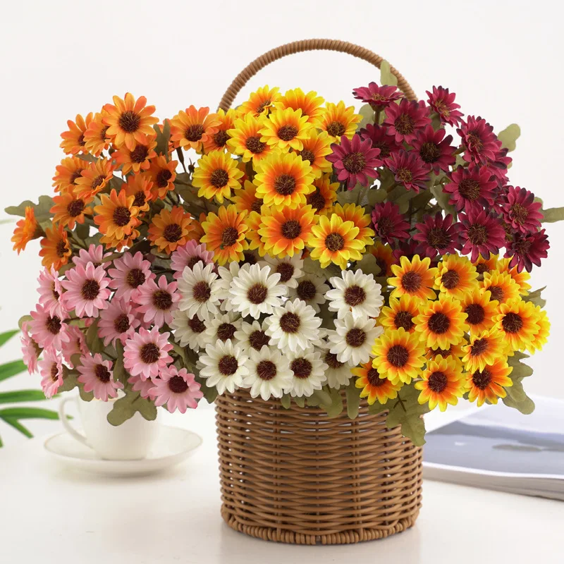 

Small Daisy Flowers Artificial 1Bouquet 7 Stems 21 Flowers Heads Chamomile Wedding Home Decoration for Indoor Outdoor