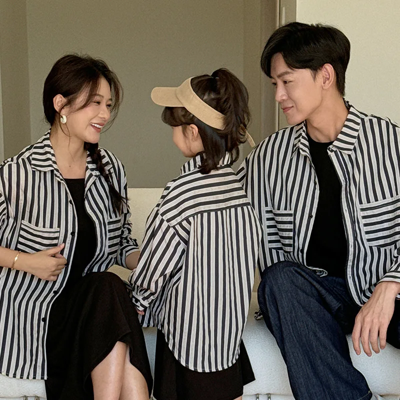 Children's Japanese striped sunscreen shirts, summer light lapel shirts, parent-child sunscreens