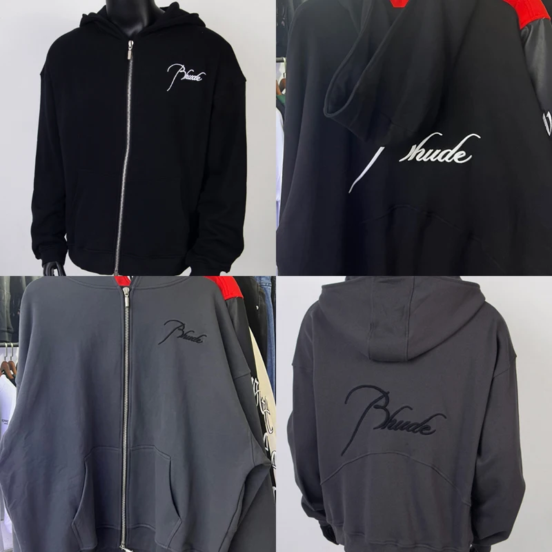

Real Photo Rhude Jacket Sweatshirt High Quality Casual Men Women Loose Pattern Letter Print Hoodie