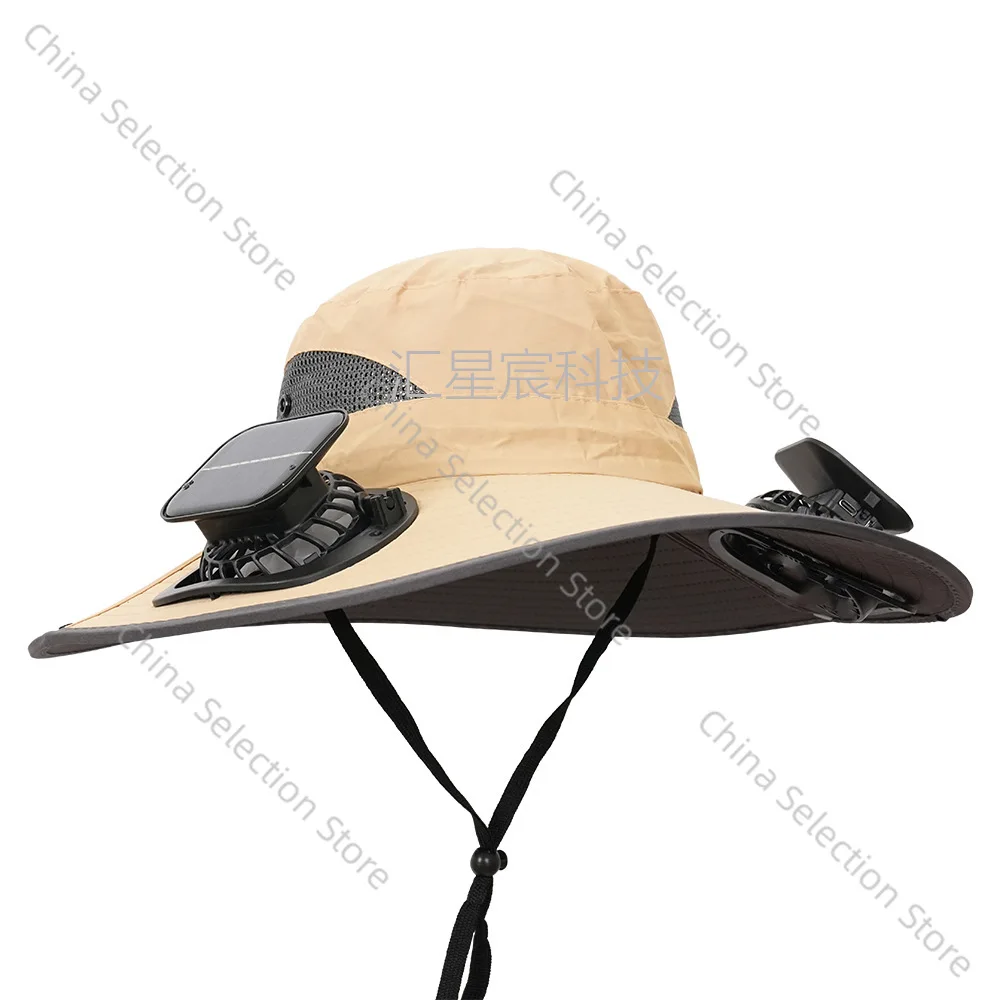 قبعة مروحة تعمل بالطاقة الشمسية للرجال لتسلق الجبال في الهواء الطلق وصيد الأسماك ومراقبة بالأشعة فوق البنفسجية قبعة صياد السمك مع مروحة