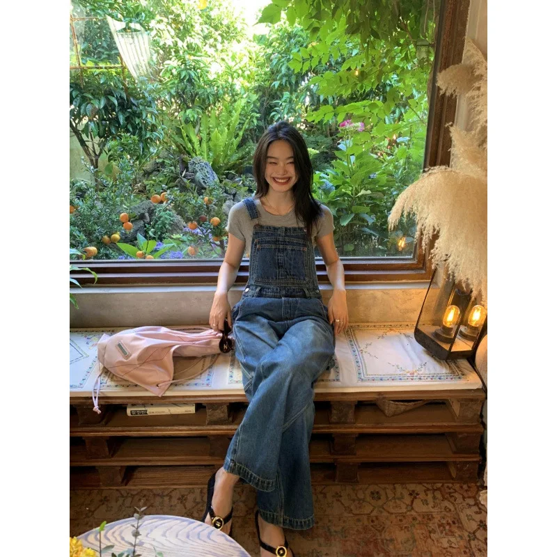 

Blue Overalls Women, Spring And Summer New Loose Casual Age-Reducing Jumpsuit, Wide-Leg Straight Long Pants