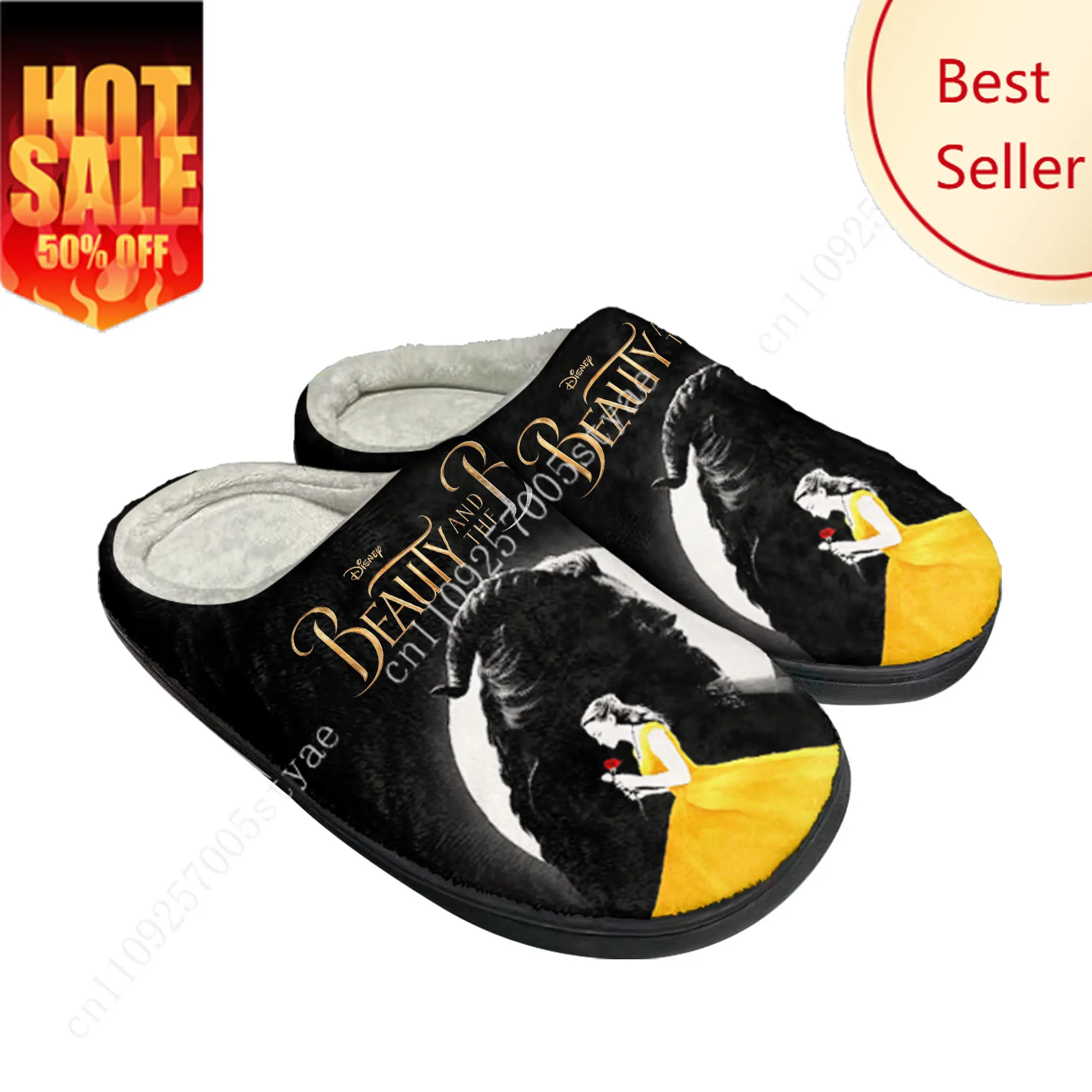 

Belle Cotton Slippers Disney Cartoon Decorate Plush Indoor Shoes Design Your Photo Party Holiday Gifts Custom Shoe