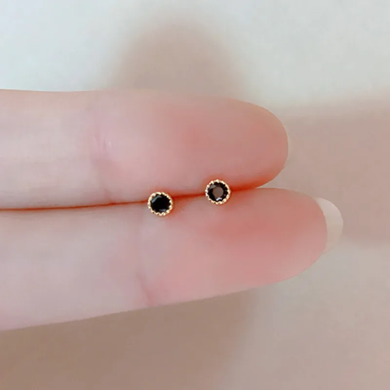 Avenneth New Square/Round Zircon Earrings For Women Geometric Fashion Mini Black/Silver Color Earring Party Wholesale Gifts