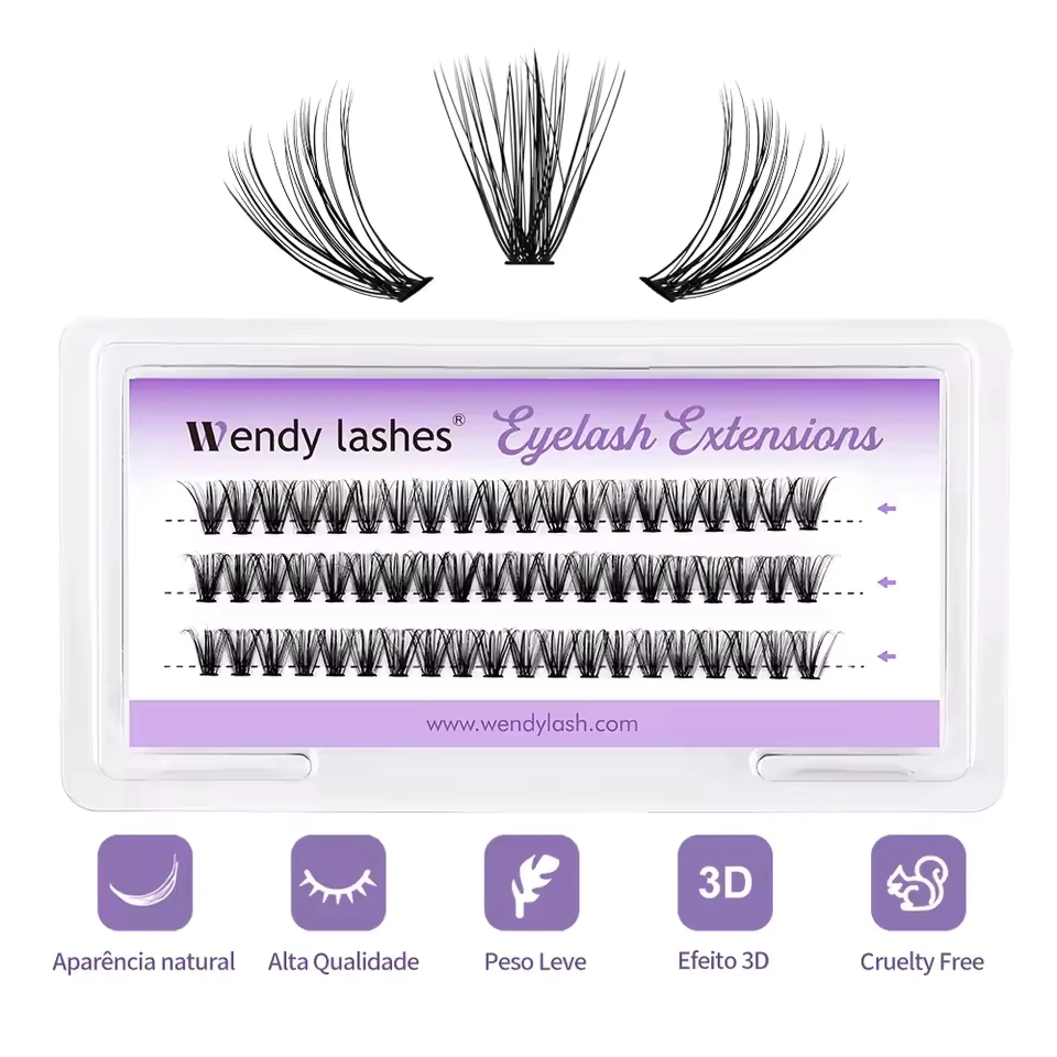 WENDY 3 Righe 10/20/30/40D Bundles Cluster di Calore Ciglia Estensione D Curl FAI DA TE Individuale Visone Finto Volume Spesso Innesto ciglia