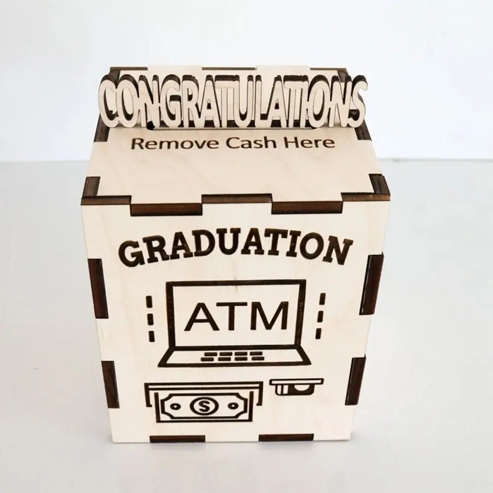 Caja de regalo de dinero de graduación de madera, diseño ATM, fiesta de graduación, caja de regalo con dibujo en efectivo, celebraciones de graduación