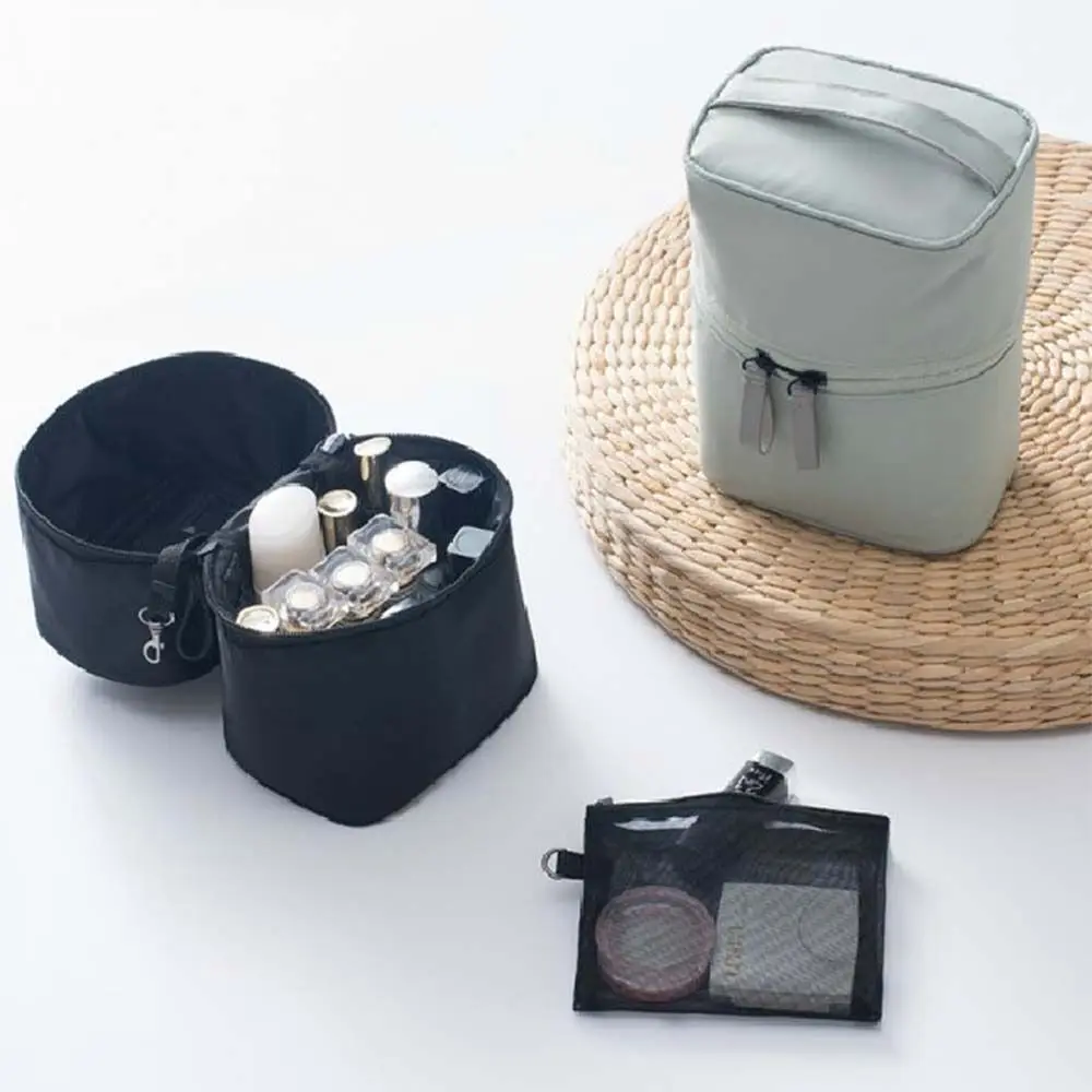 Cute Large Capacity Cream Color With Pouch Zipper Women Toiletry Bag Korean Storage Bags Cylinder Cosmetic Bag Travel Organizer
