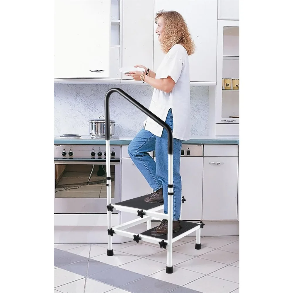 

2 Step Stool Ladder,with Handrail Handle for Elderly,Seniors,KitchenBathroom with Thick RubberFeet and Anti-SkidPlatform,Ladder.