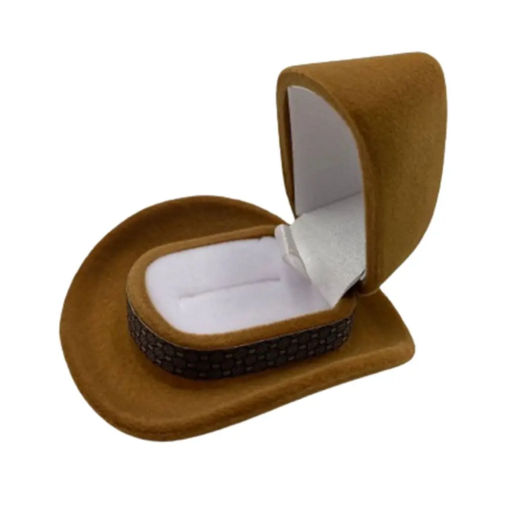 

Vintage Western Cowboy Hat Ring Box Flocked Personalized Jewelry Storage Boxes Portable Dust-proof Creative Ring Box Couple