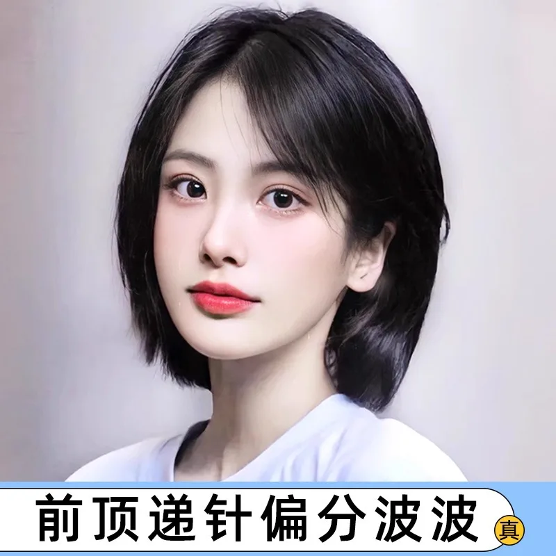 Full Lace Human Hair Wig, Hand Tied Top, Side Part Short Wig For Middle Aged Women