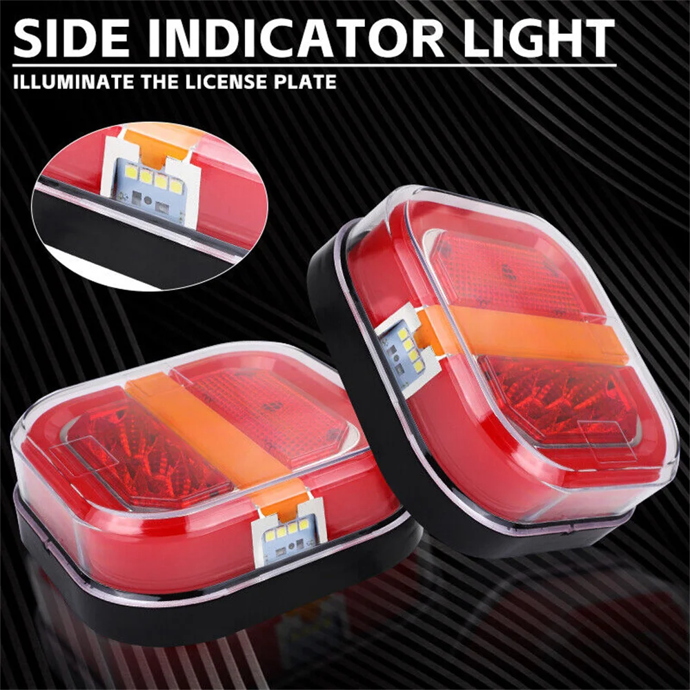 Luz Led trasera para remolque de coche, freno cuadrado, señal de giro, intermitente, lámpara de placa de matrícula, 12V, 24V, para camión, UTV, ATV,