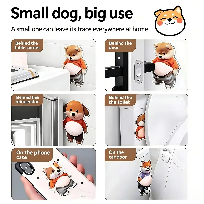 3D Anti-collision Stickers Shiba Inuya Belly Pinch Cute Creative Anti-collision Bar Decompression Toy Behind The Door. view 6