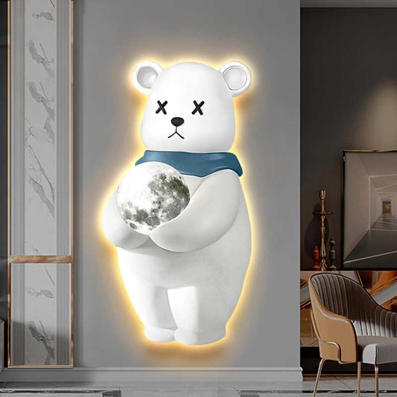 Creative Cartoon Bear LED Decorative Light Painting Modern Living Room Porch Wall Decorations Stereoscopic Painting Ornaments