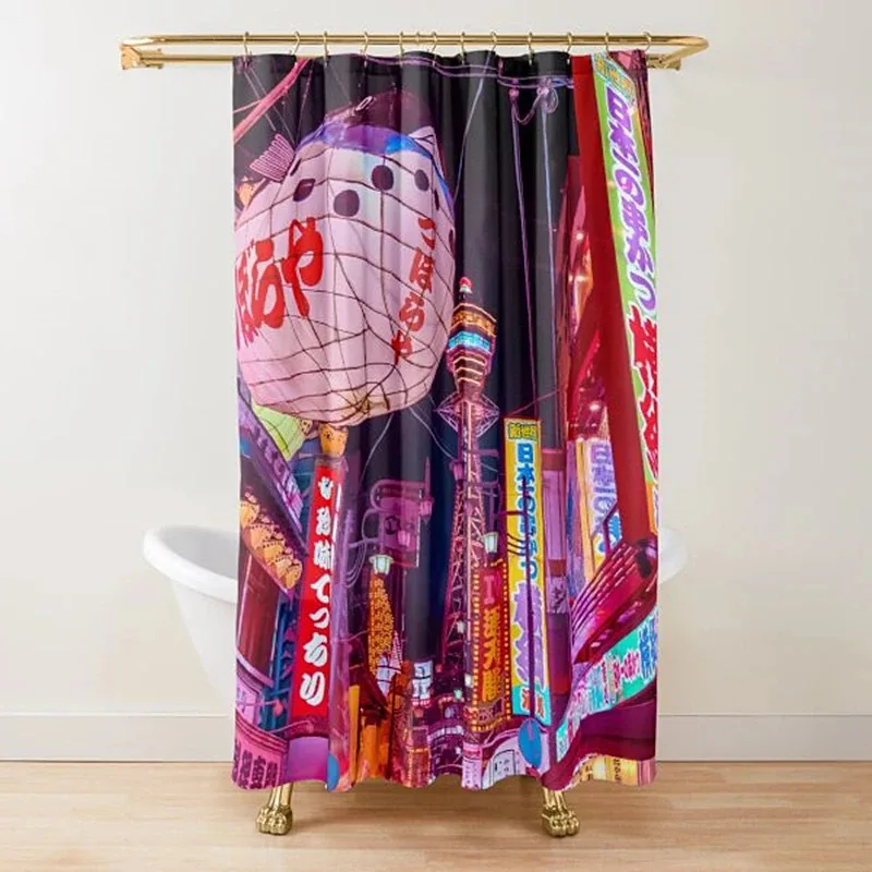 

ZYQ01Rushing Into Tokyo's Neon Shower Curtain Blue Tokyo Alleys Shower Curtain Electric Postcard From Osaka Bath Curtains wi6Bn%