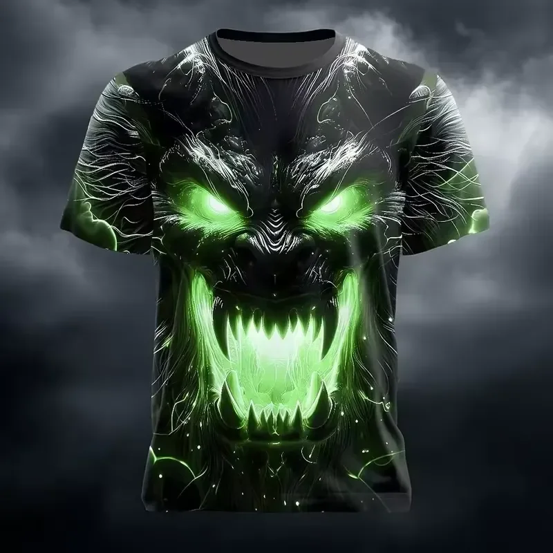 3D Digital Print 2026 Halloween Men Skull Optical Illusion T Shirt Short Sleeve Crew Neck Exaggerated Designer Horror Graphic