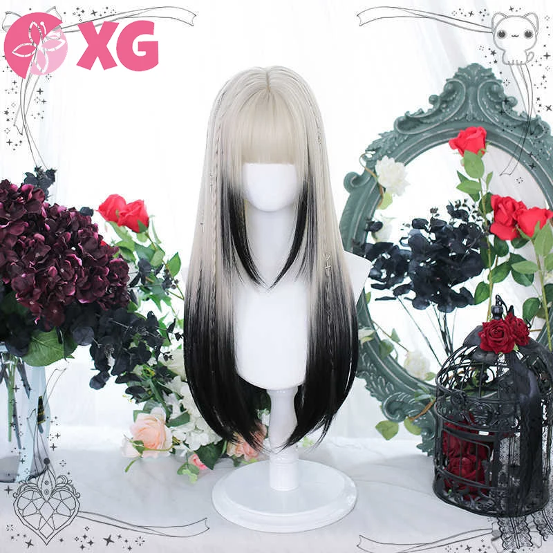 

Harajuku anime Japanese-style Lolita girl wig, long curly hair gradient cos wig, Lolita wig full head set
