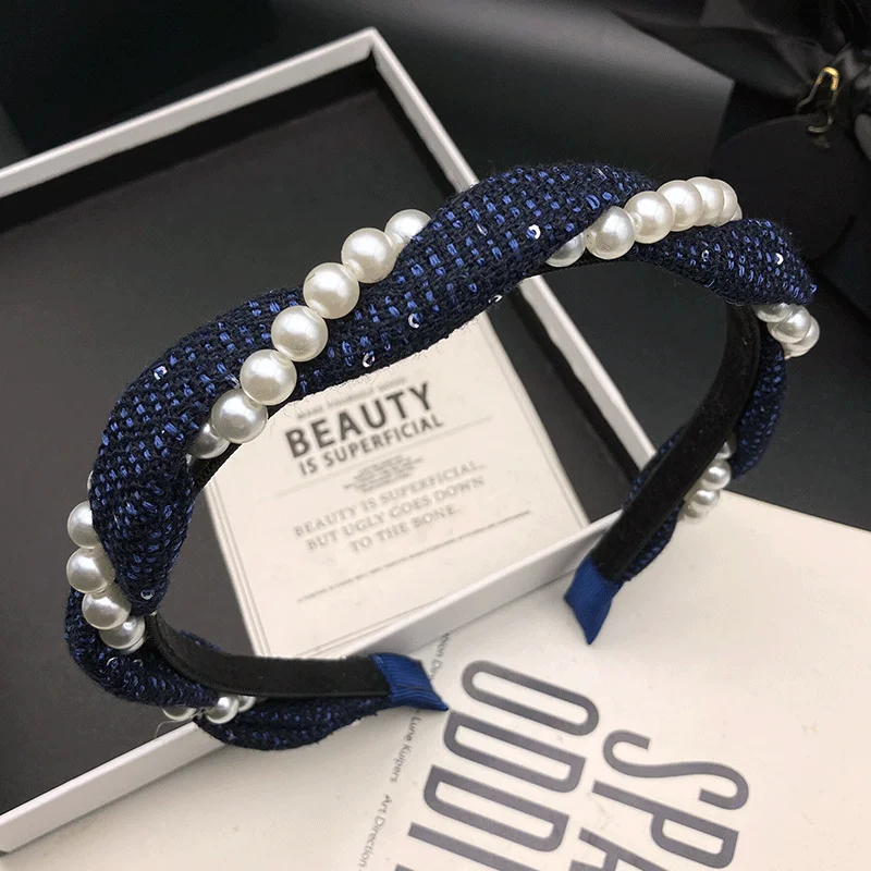 

Princess style pearl winding hairpin hoop women's high sense narrow edge temperament headdress compression Headband