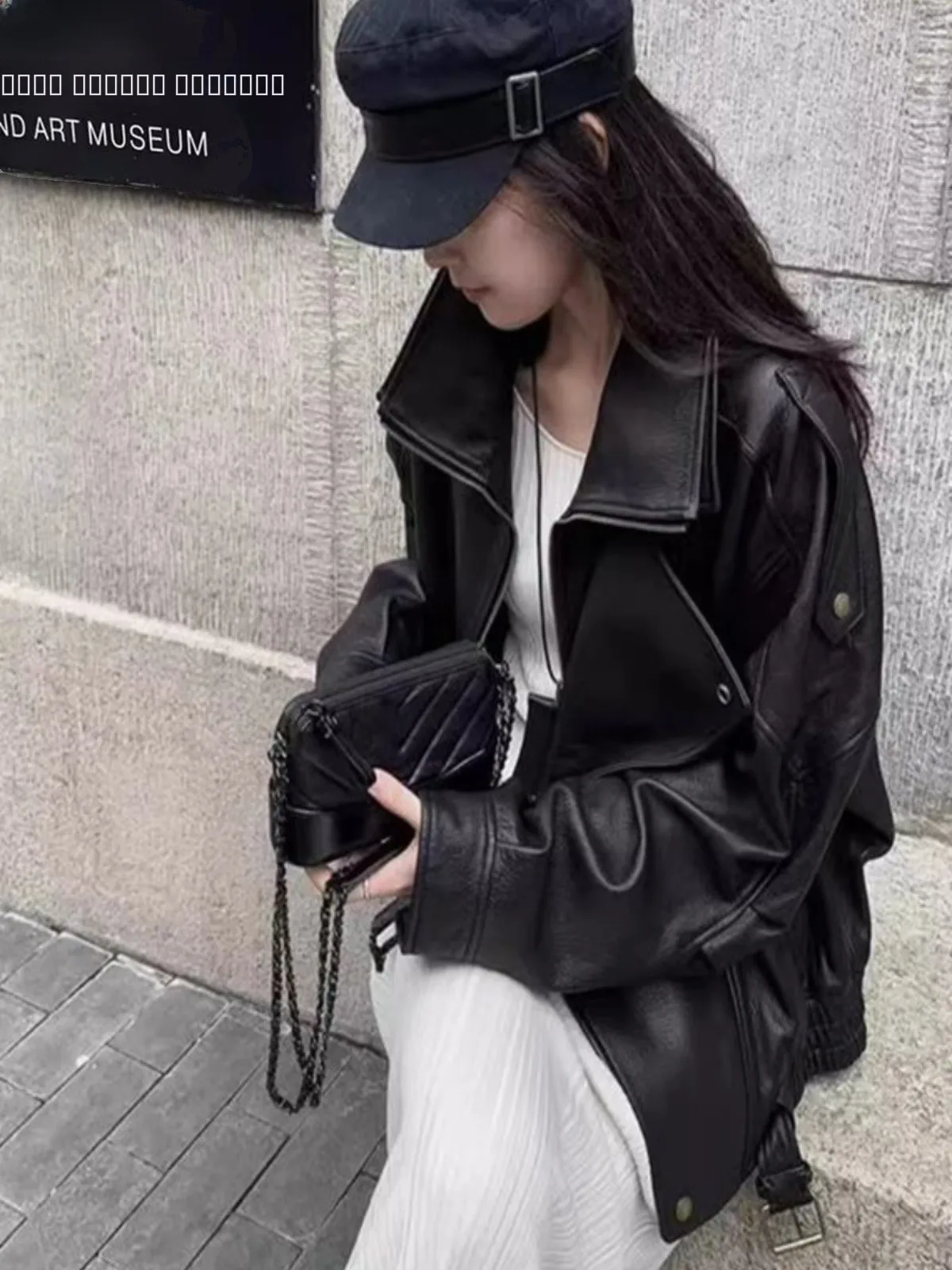 Amerikanische Retro-Mode Lederjacke Motorrad-Streetwear Vielseitiges Oberteil für Pendler Regulärer Schnitt Langer Reißverschluss-Design