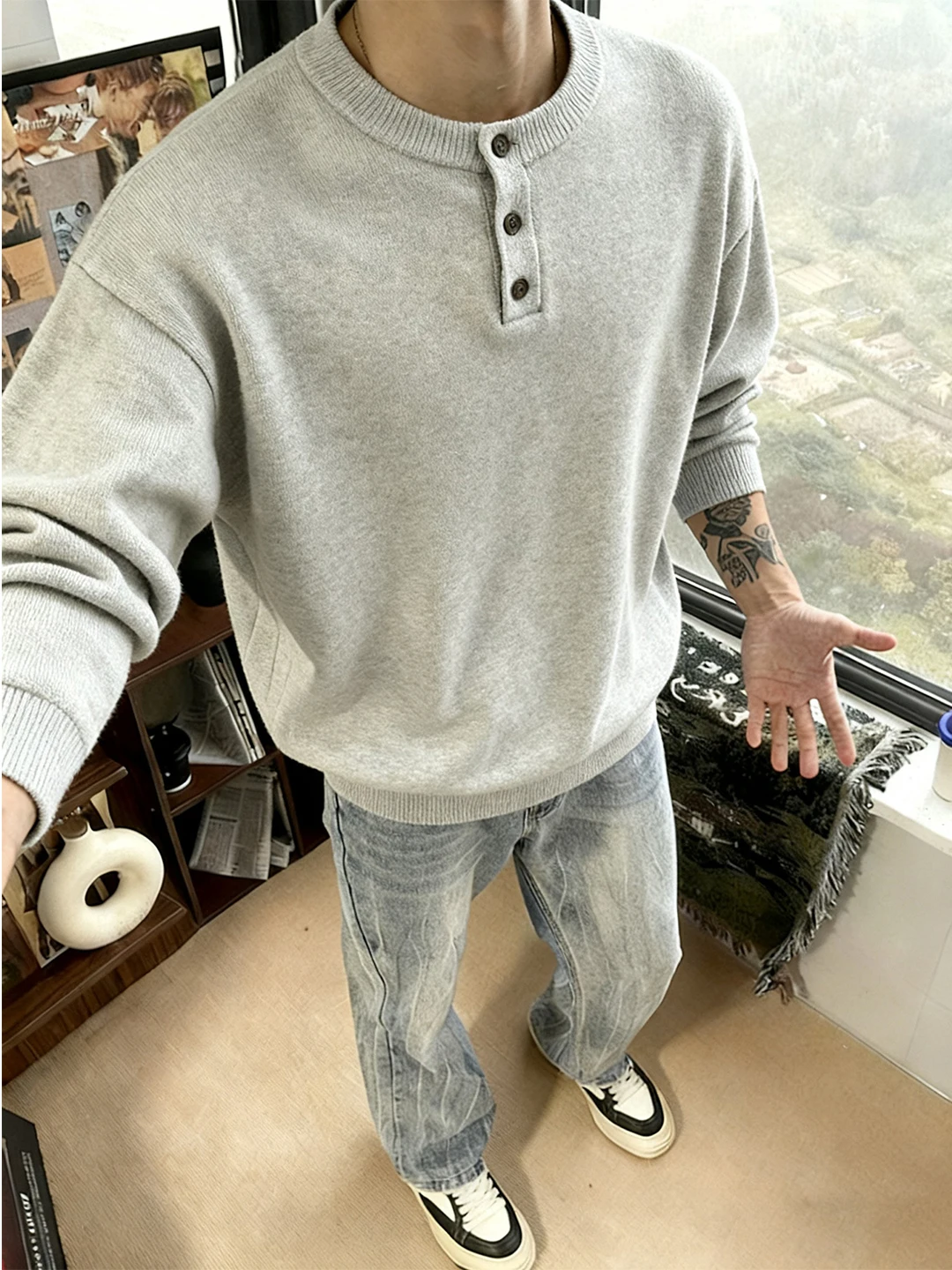 

Мужской зимний вязаный свитер Cleanfit Henley: мягкий, удобный, в американском стиле, для ношения под одеждой, из шерсти.