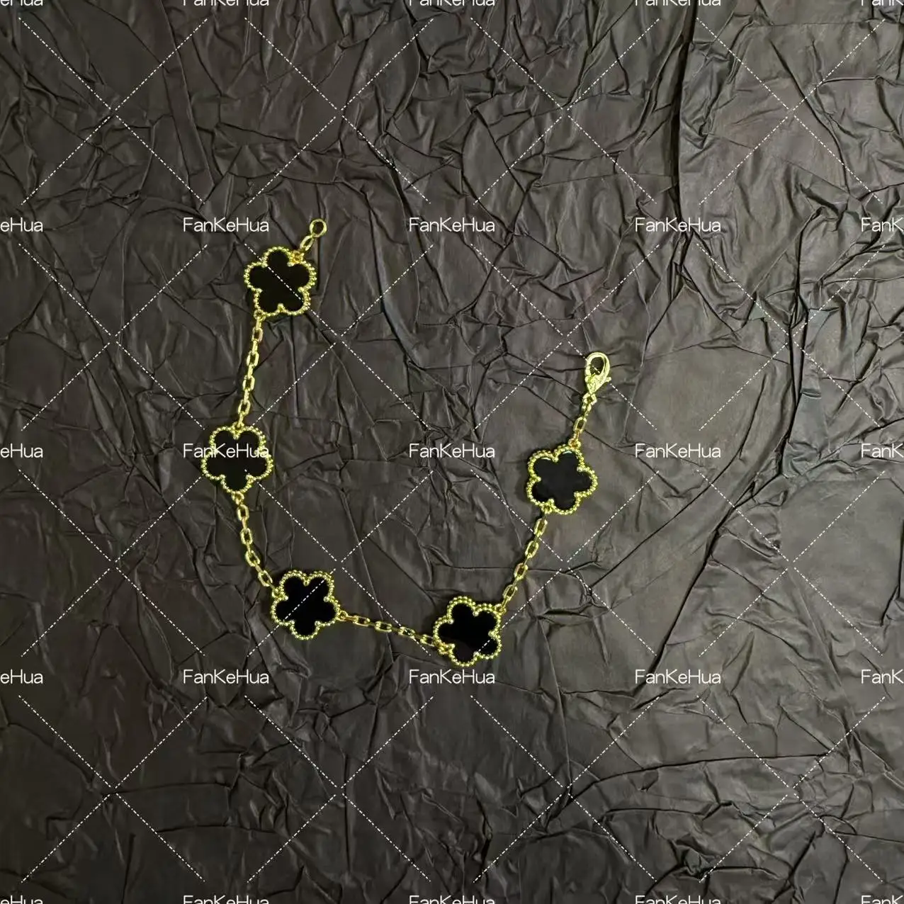 مزاجه 2025 جديد خمسة زهرة العقيق الأسود 18 كيلو الكهربائي رائعة المرأة سوار الفولاذ المقاوم للصدأ هدية المرأة