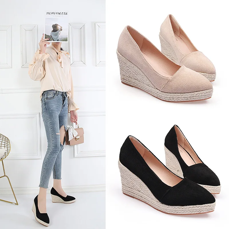 Spring Summer Shoes Women Heeled Shoes Ladies Wedge Heels Retro Brand Women Pumps Casual Woman Wedges 8cm Big Size554hu