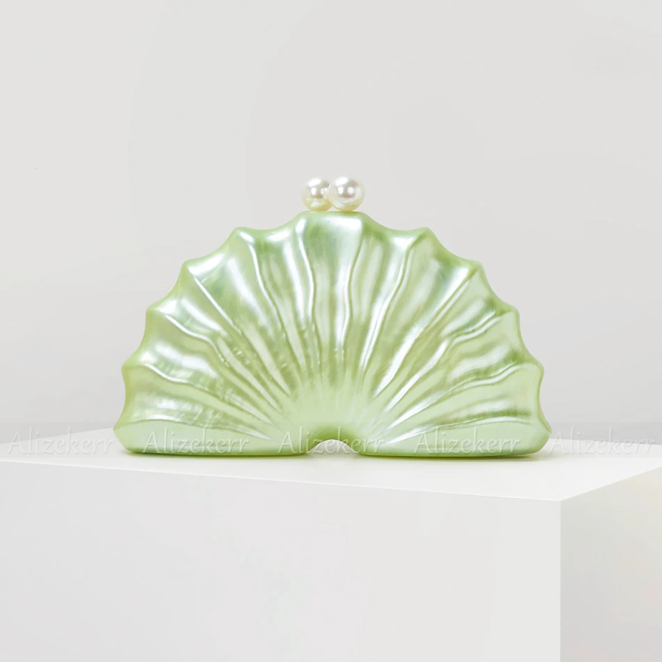 Alizekerr Half Round Acrylic Evening Bags Women Classy Unique Wave-like Shaped Shell Clutch Purses And Handbags Wedding Party