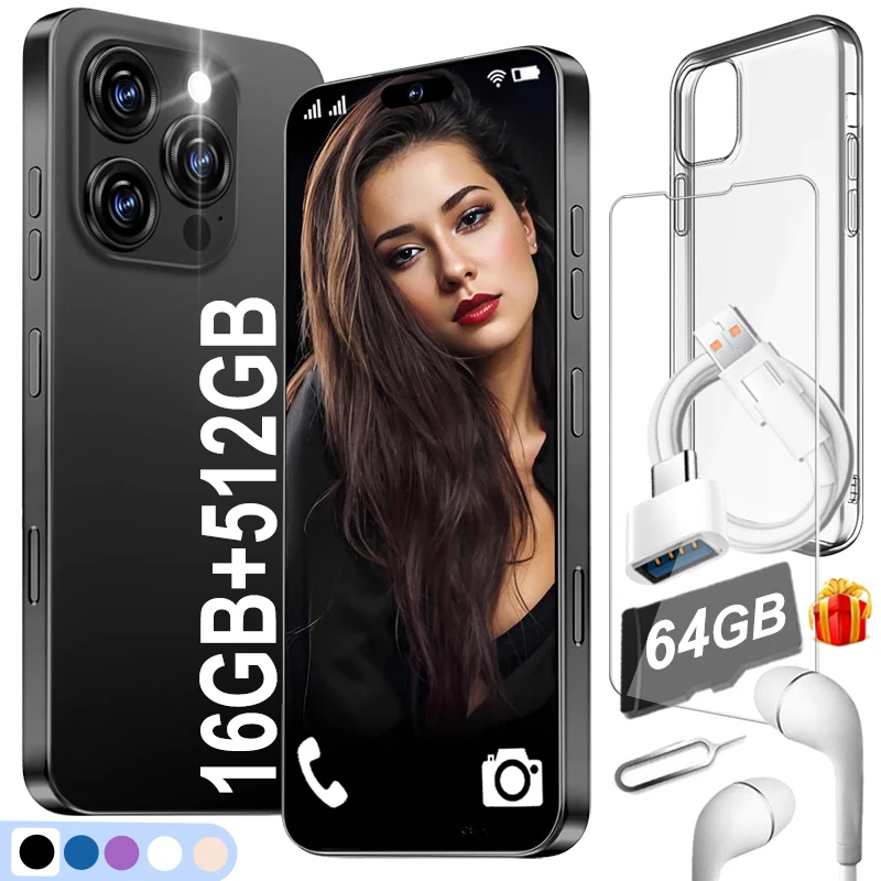 

i16 Pro Max Smartphone and 64GB TF Card Set for Android,16+512GB,6.9" FHD Cell Phone,Goodplay Store App Unlock Dual SIM Wifi GPS