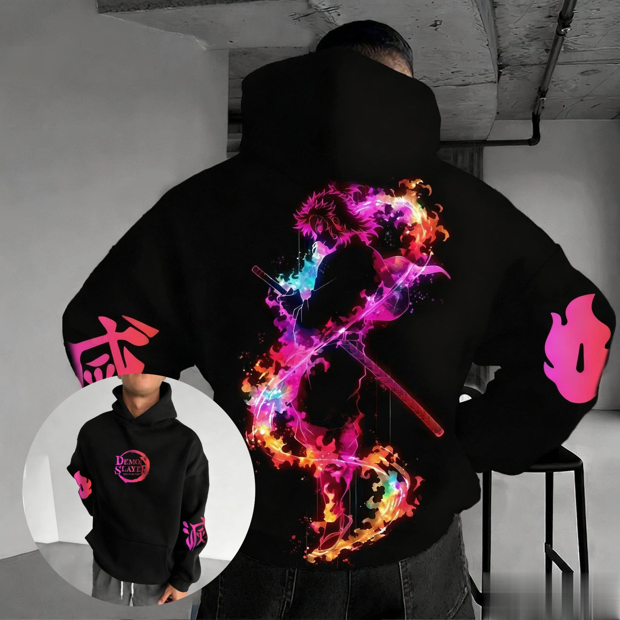 

Толстовка с капюшоном в стиле аниме для мужчин и женщин, уличная одежда «Убийца демонов», повседневный свободный свитер в стиле хип-хоп, топы с длинными рукавами Y2k, осень-зима, новинка